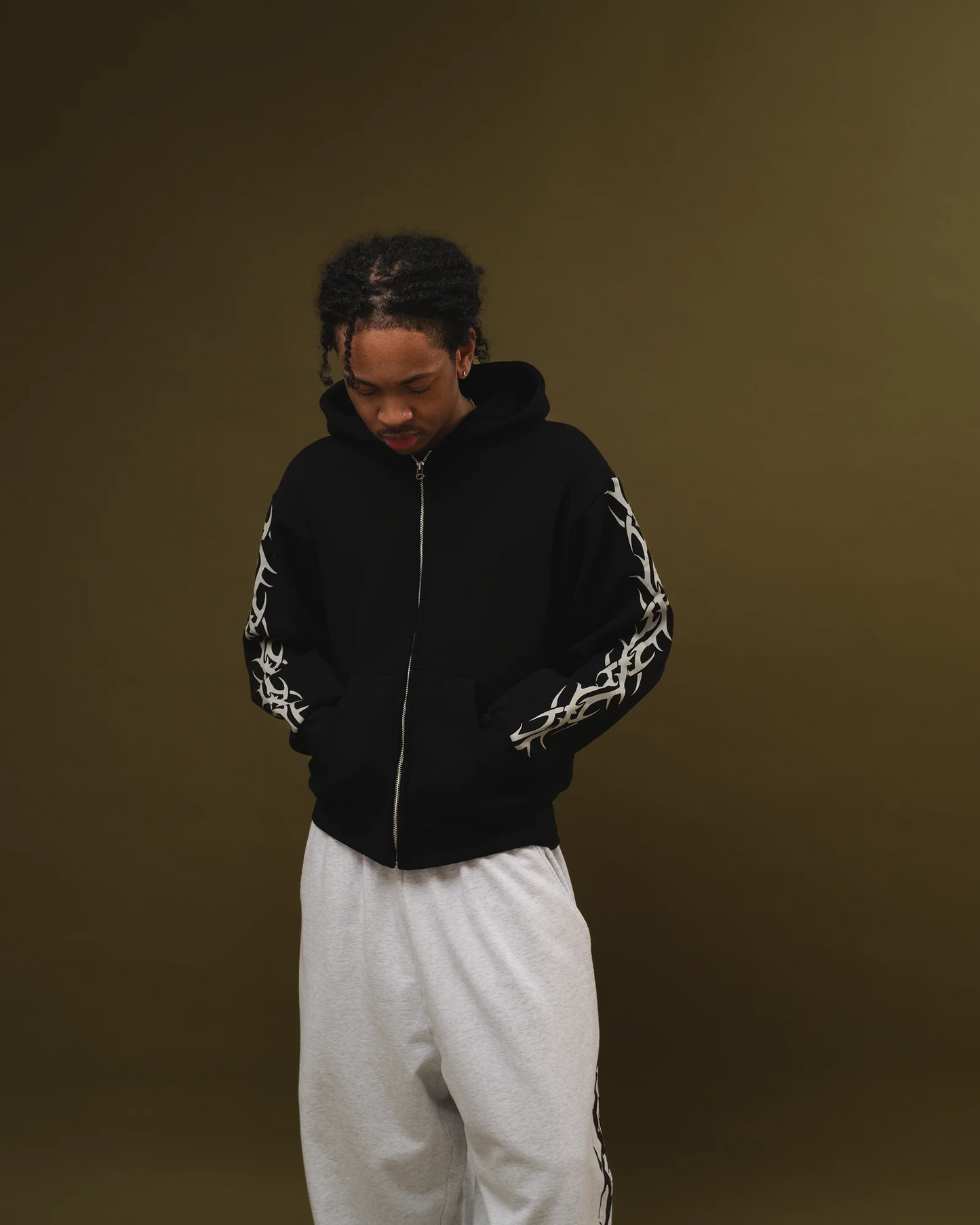 BRAVEST STUDIOS BLACK TRIBAL ZIP UP HOODIE