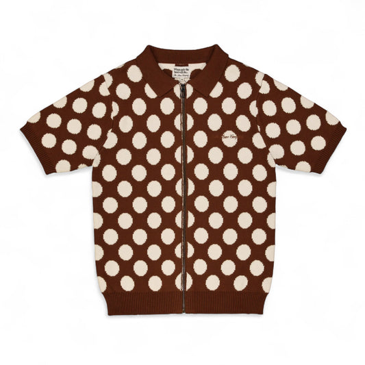 THE LOOSE COMPANY POLKA DOT ZIP-UP POLO