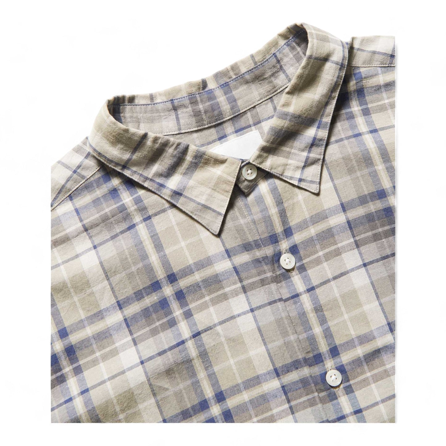UNIFORM EXPERIMENT LINEN CHECK LOGO BAGGY SHIRT