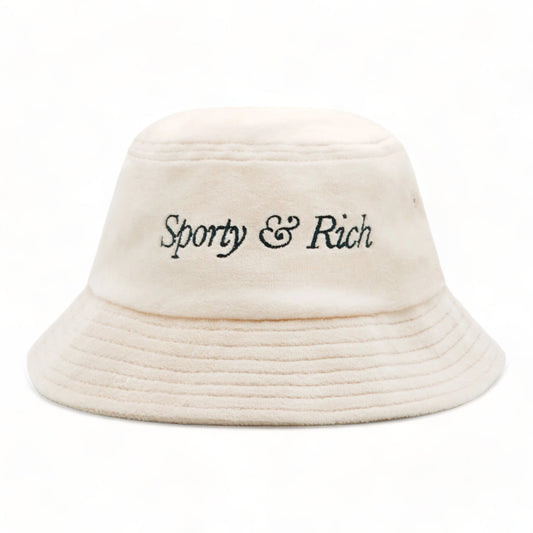 SPORTY & RICH ITALIC LOGO EMBROIDERED VELOUR BUCKET HAT