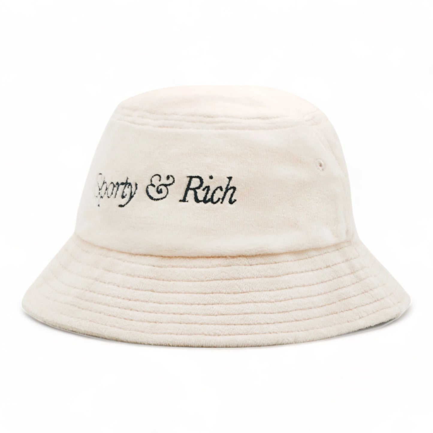 SPORTY & RICH ITALIC LOGO EMBROIDERED VELOUR BUCKET HAT