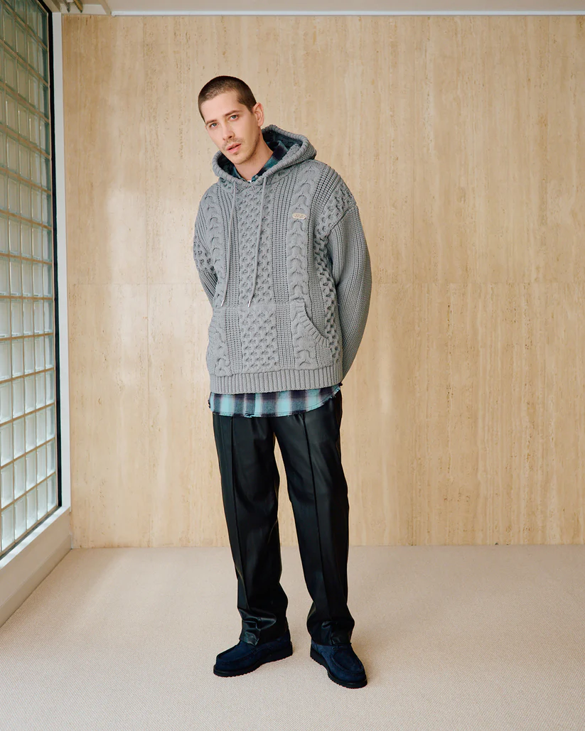 Wind And Sea Cable Knit Hooded Sweater