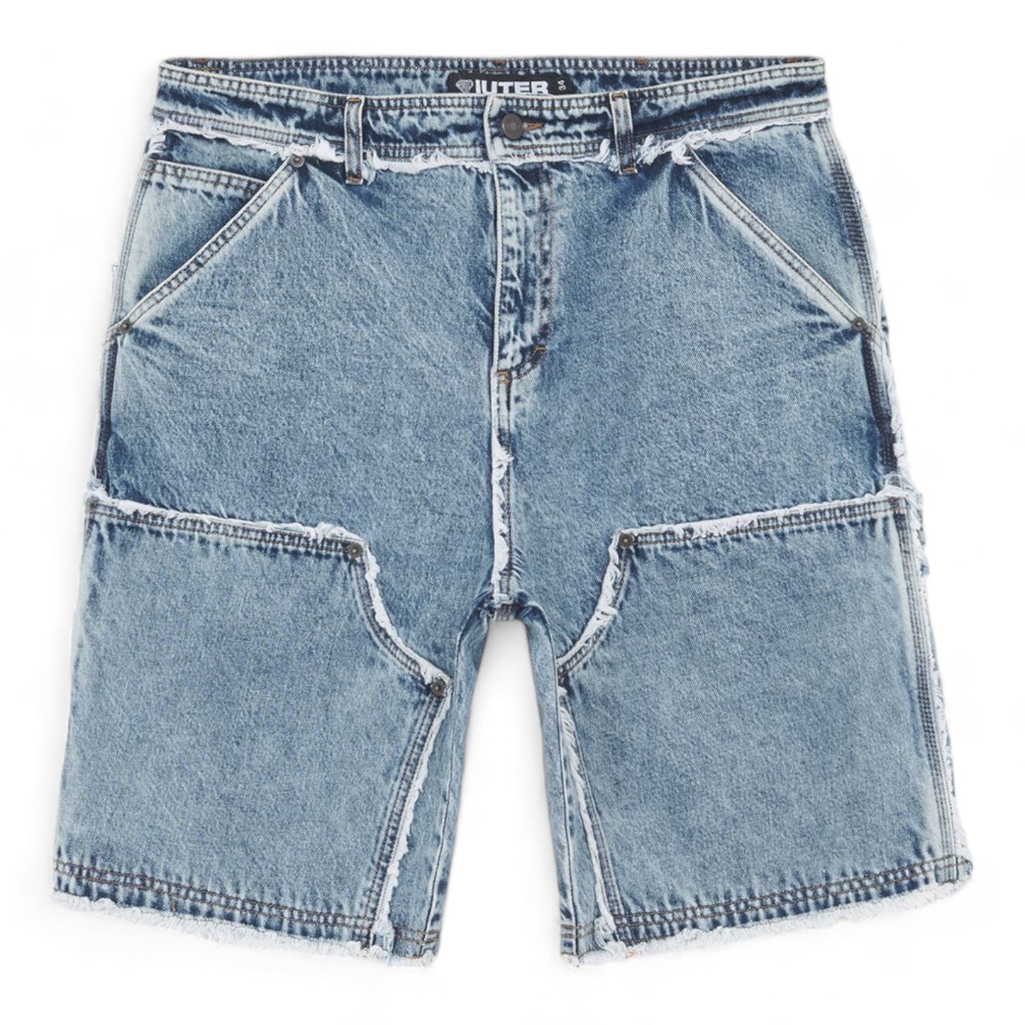 IUTER FRINGES DOUBLE KNEE DENIM SHORTS