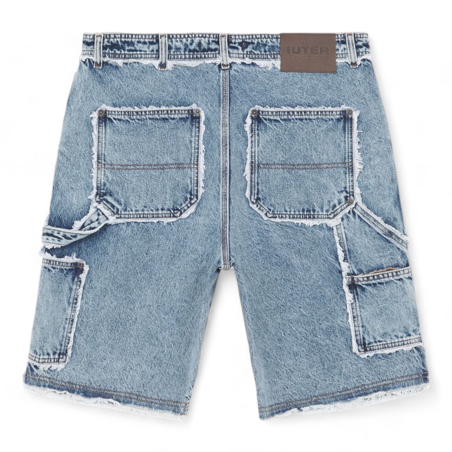 IUTER FRINGES DOUBLE KNEE DENIM SHORTS