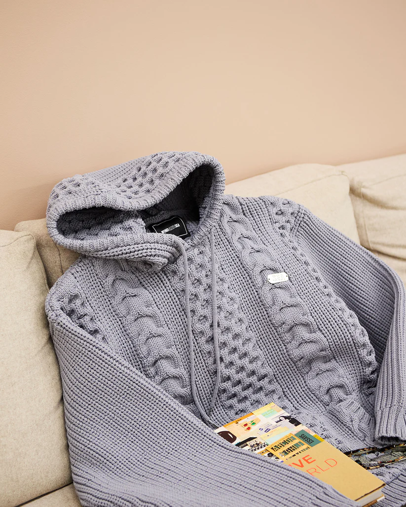 WIND AND SEA CABLE KNIT HOODED SWEATER