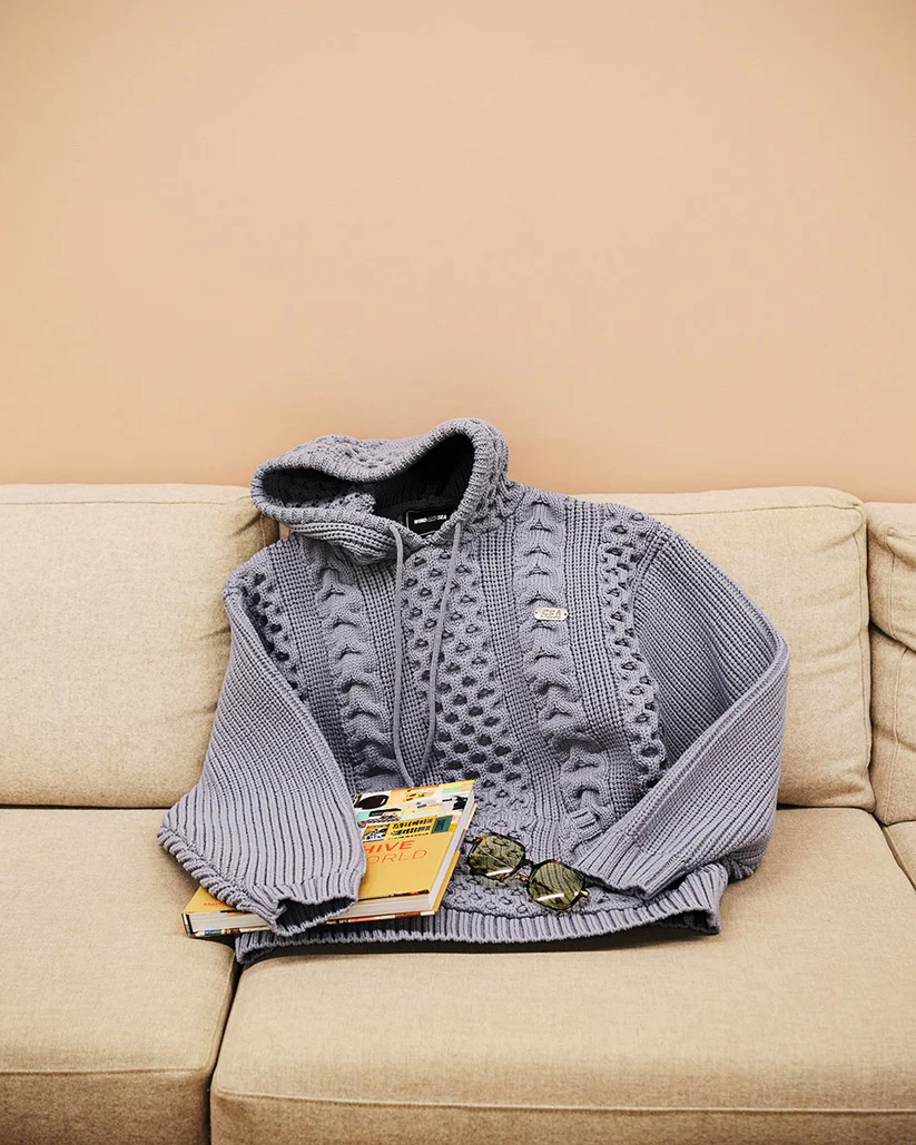 WIND AND SEA CABLE KNIT HOODED SWEATER