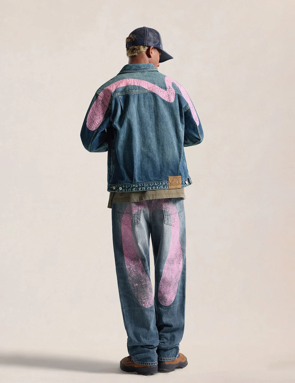 Evisu Pink Daicock Ripped Jeans