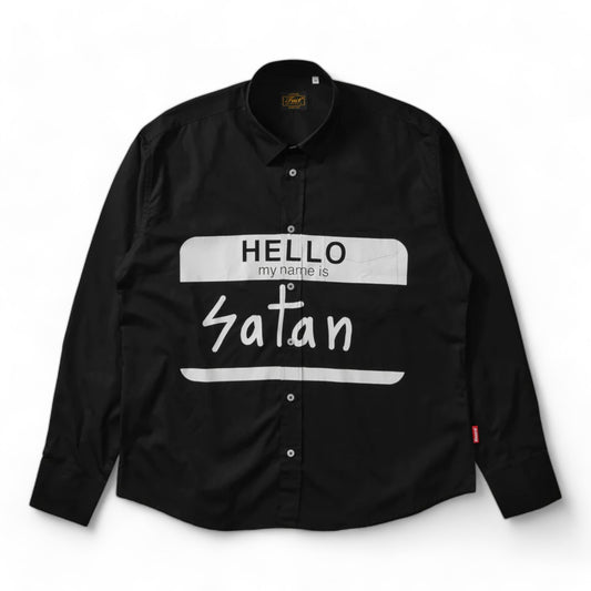 FUCT HELLO MY NAME IS SATAN BUTTON UP