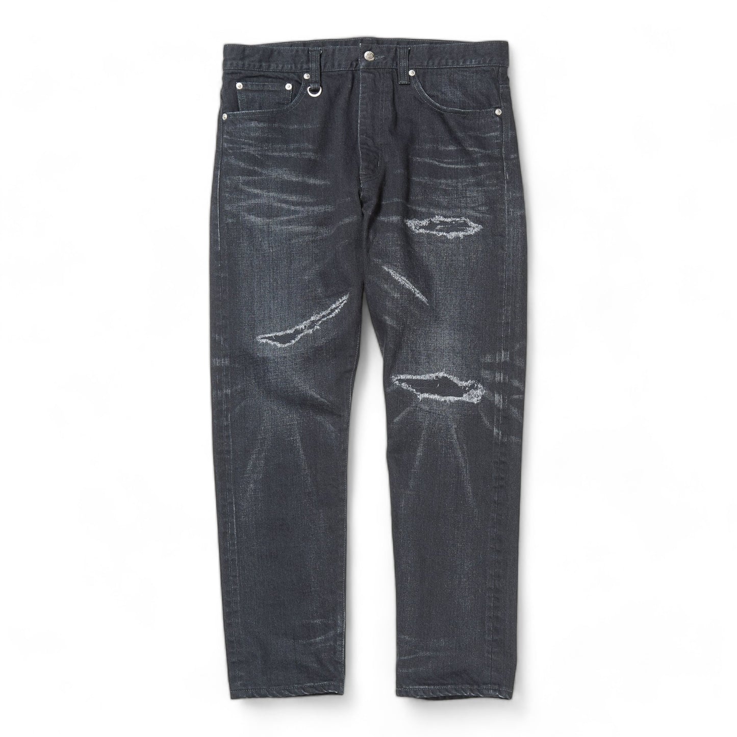 UNIFORM EXPERIMENT DAMAGED DENIM TAPERED PANTS