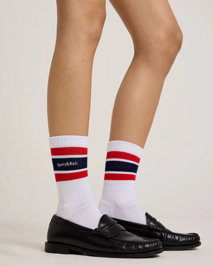 SPORTY & RICH SERIF LOGO EMBROIDERED SOCKS