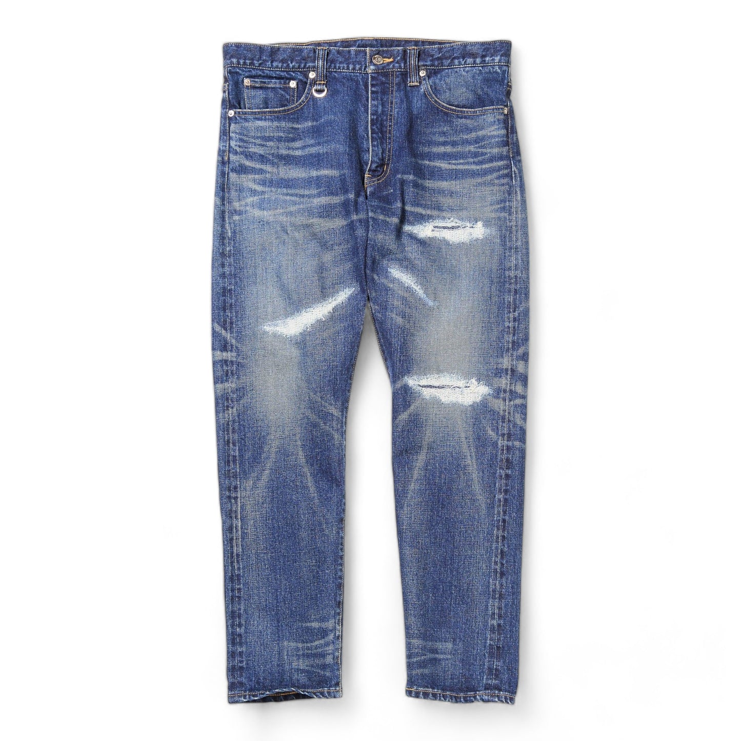 UNIFORM EXPERIMENT DAMAGED DENIM TAPERED PANTS