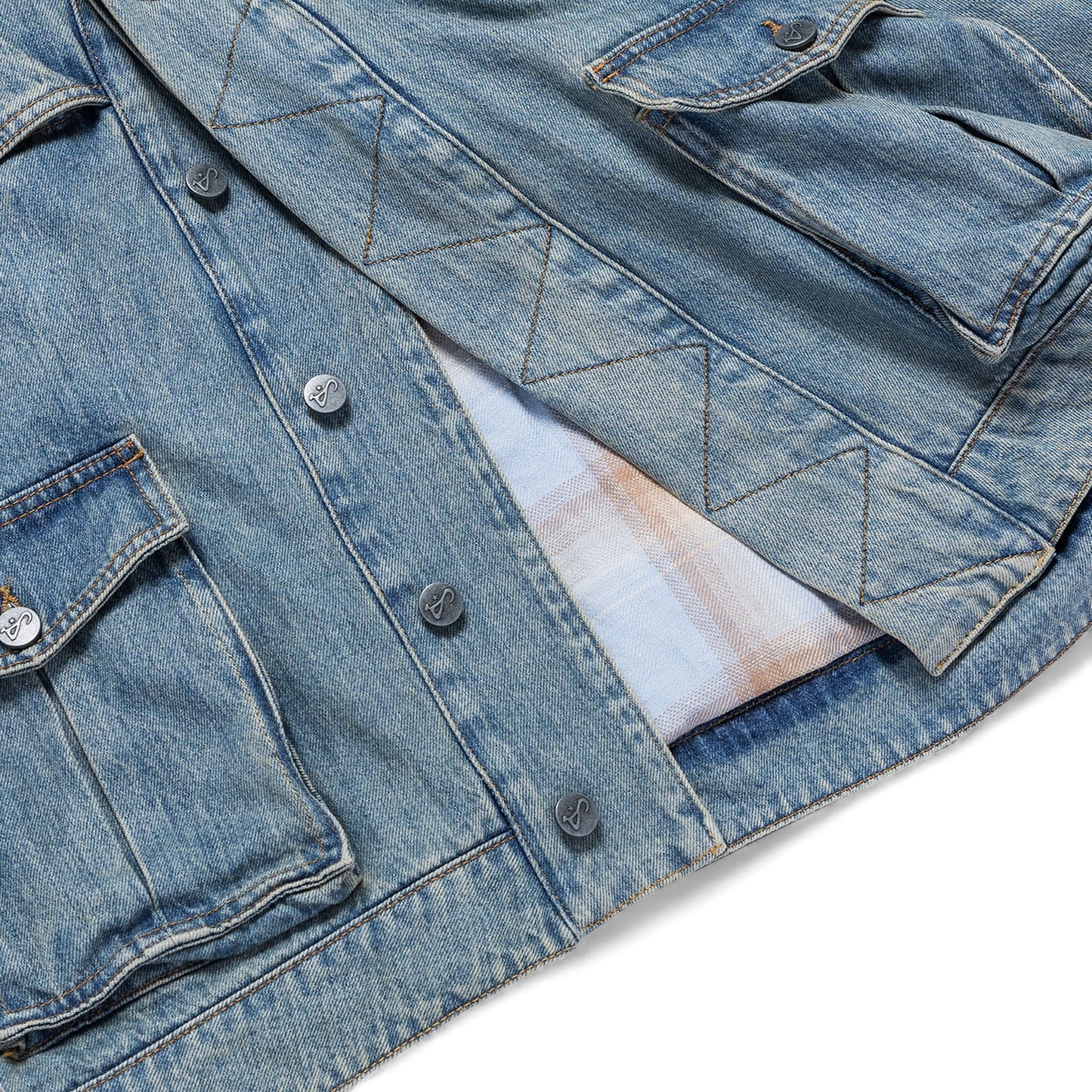 ART COMMUNITY WASHED INDIGO REVERSIBLE 7 POCKET JAPANESE DENIM JACKET