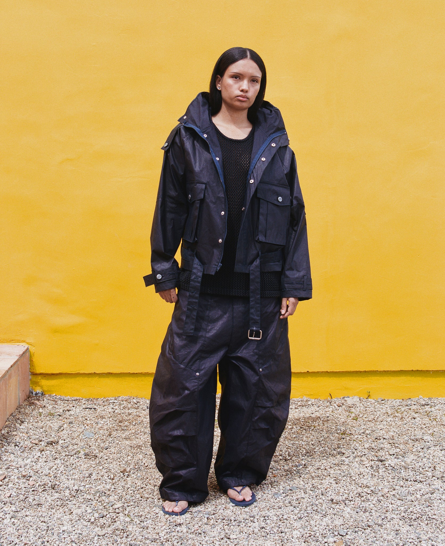 ART COMMUNITY WAXED INDIGO PARACHUTE JAPANESE NYLON PANT