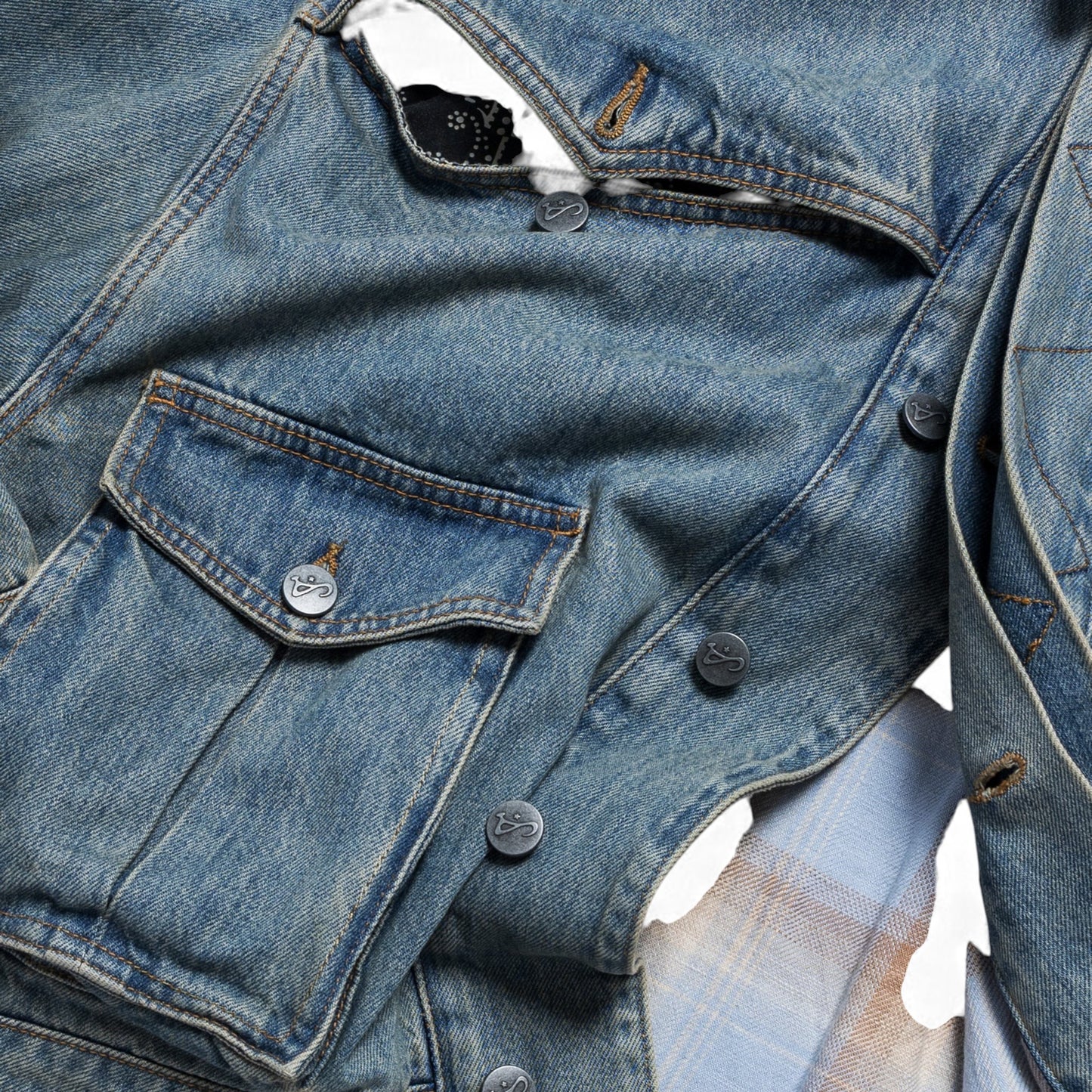 ART COMMUNITY WASHED INDIGO REVERSIBLE 7 POCKET JAPANESE DENIM JACKET