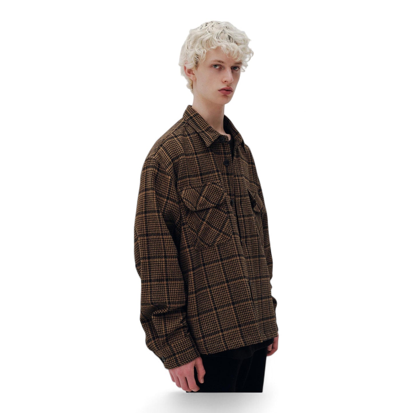 SOPHNET. TWEED COTTON CHECK CPO SHIRT