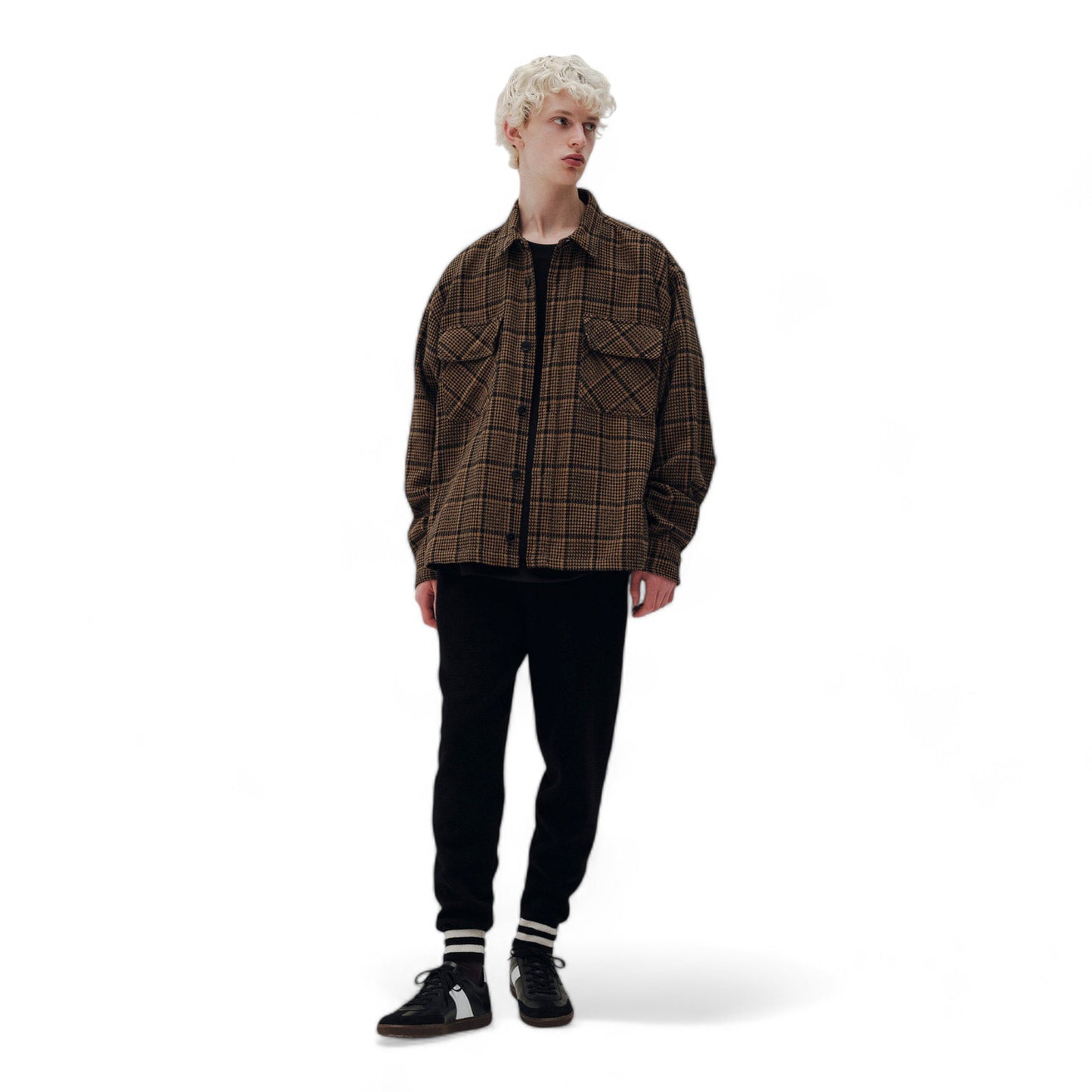 SOPHNET. TWEED COTTON CHECK CPO SHIRT