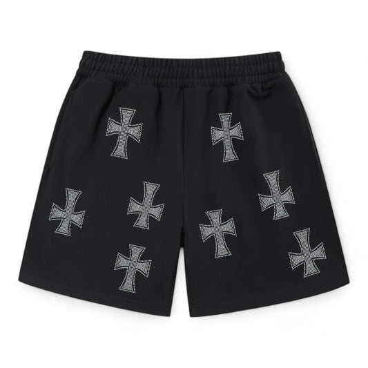 UNKNOWN CROSS RHINESTONE SHORTS