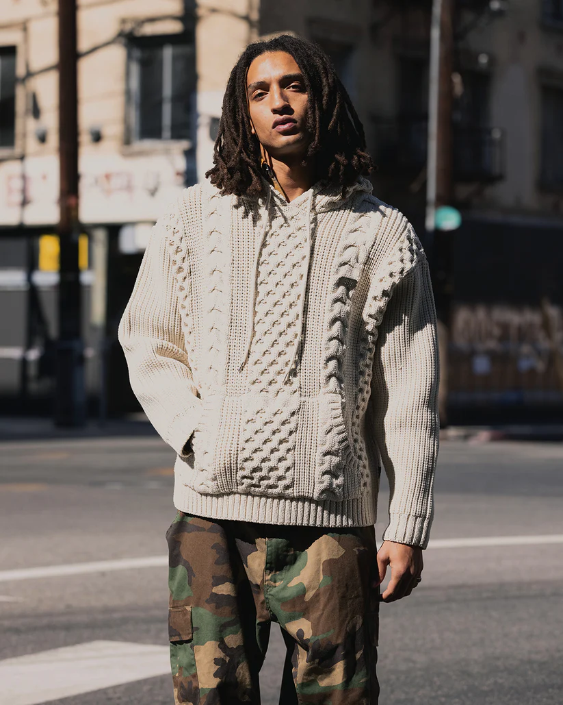 WIND AND SEA CABLE KNIT HOODED SWEATER