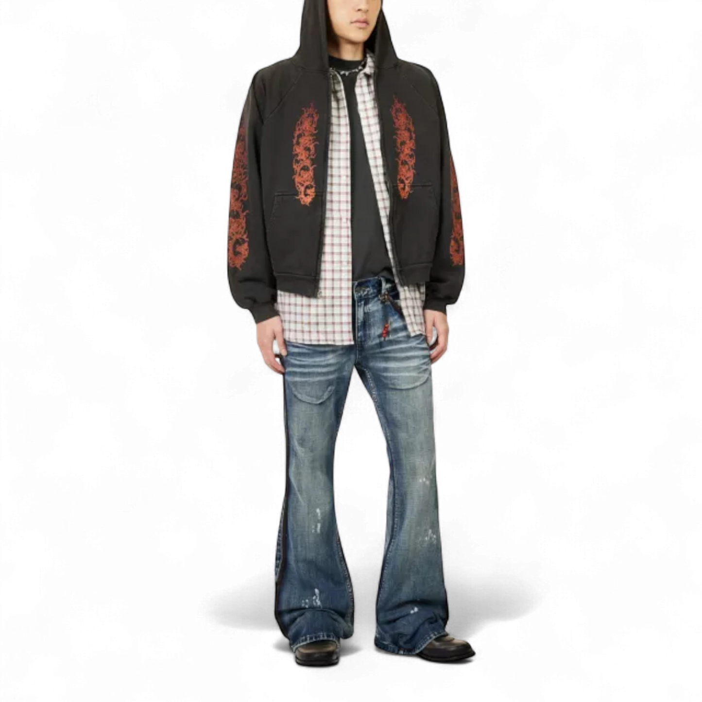 BASKETCASE GALLERY AFFLICTED ZIP UP HOODIE