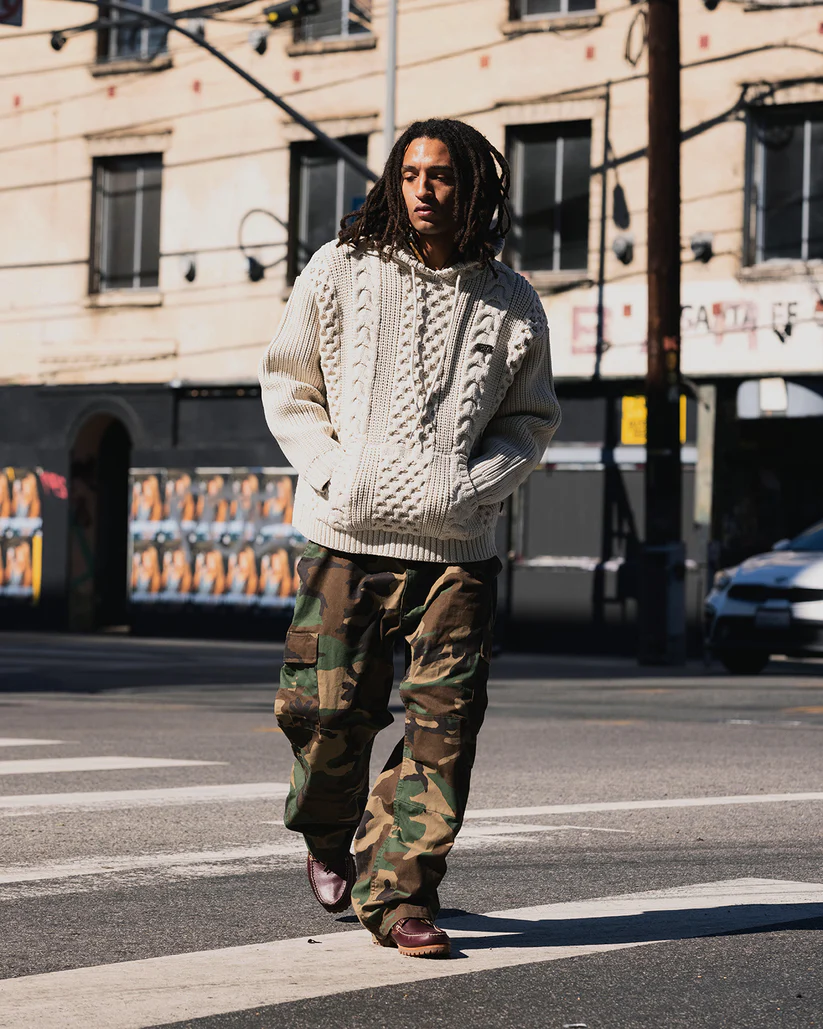 WIND AND SEA CABLE KNIT HOODED SWEATER