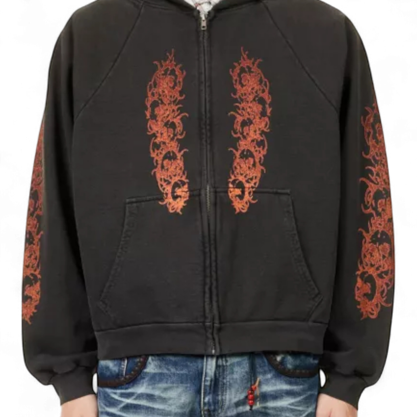 BASKETCASE GALLERY AFFLICTED ZIP UP HOODIE