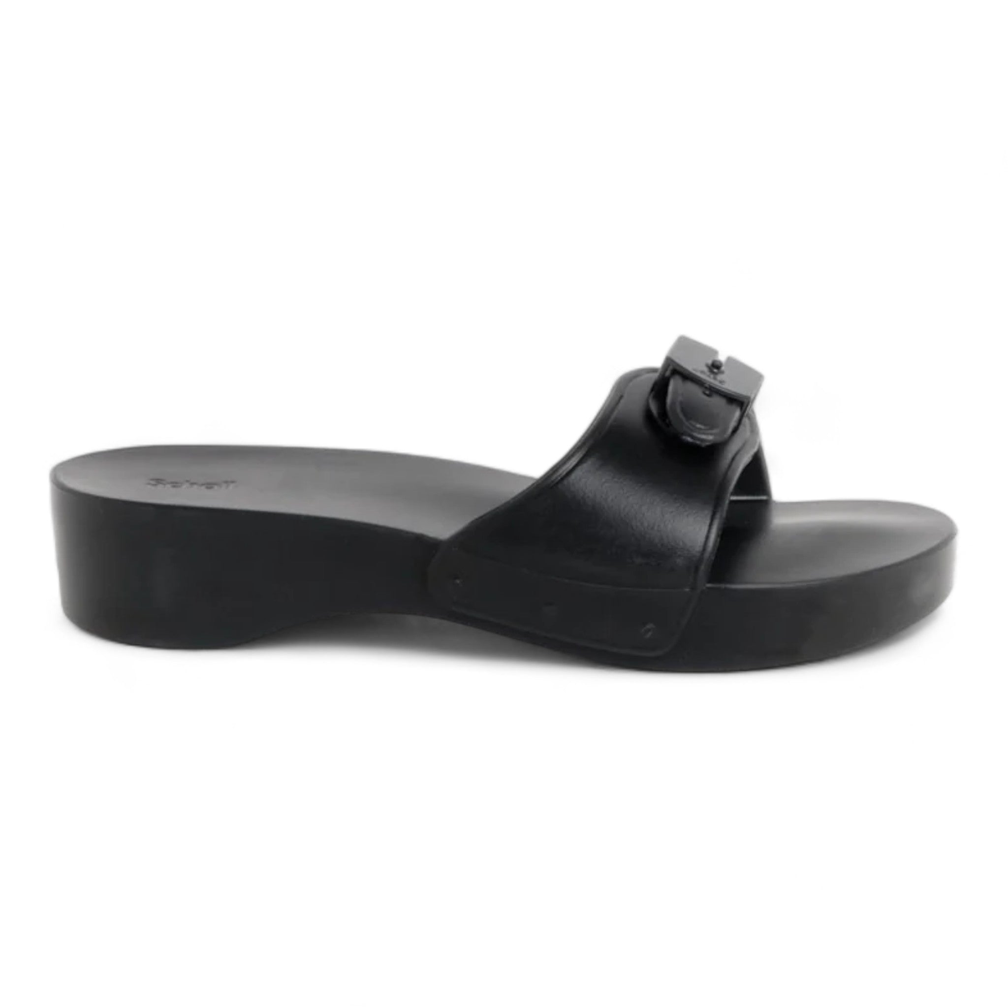 Scholl Mules Black Pescura Heel Aqua
