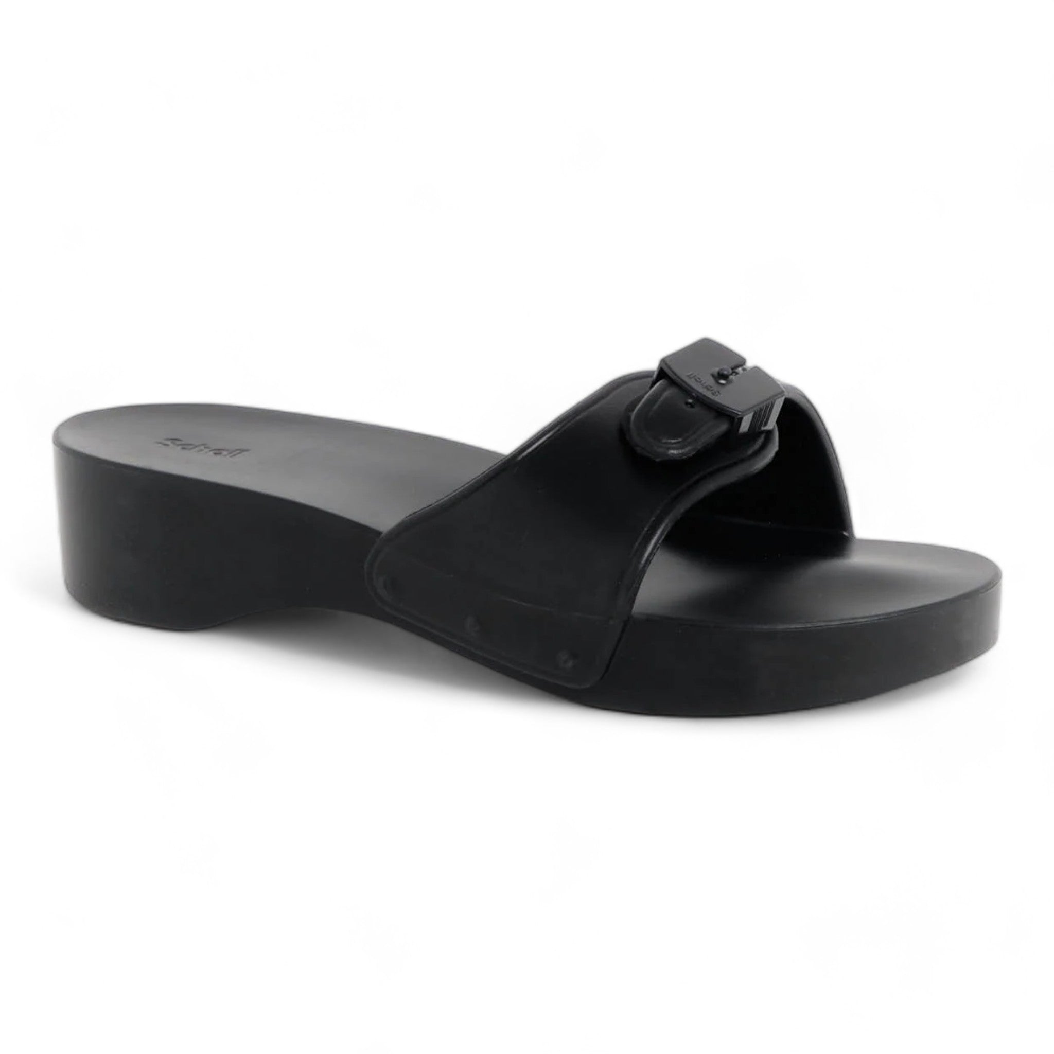Scholl Mules Black Pescura Heel Aqua