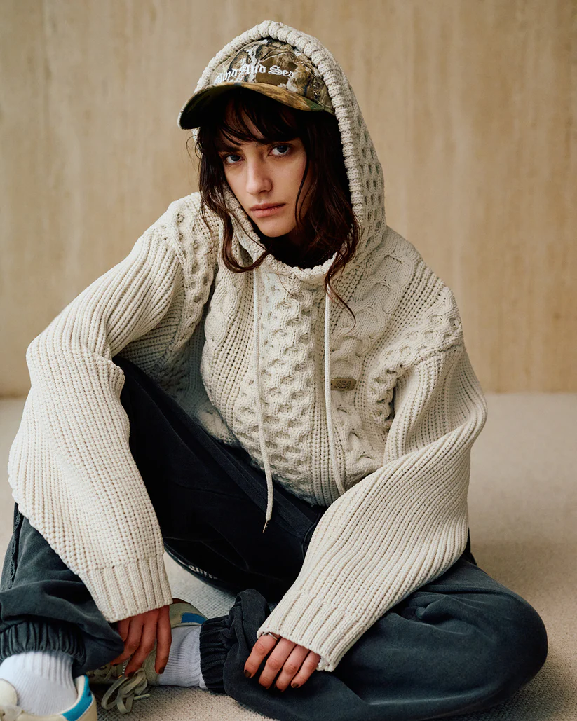 WIND AND SEA CABLE KNIT HOODED SWEATER