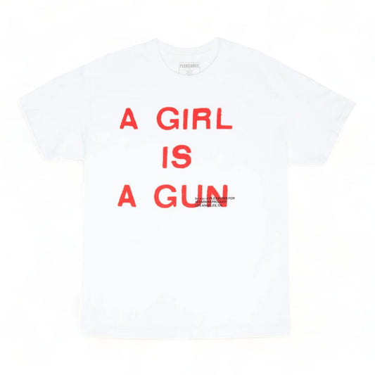 PLEASURES A GIRL IS A GUN T-SHIRT