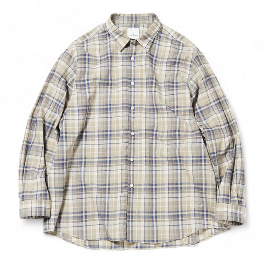 UNIFORM EXPERIMENT LINEN CHECK LOGO BAGGY SHIRT