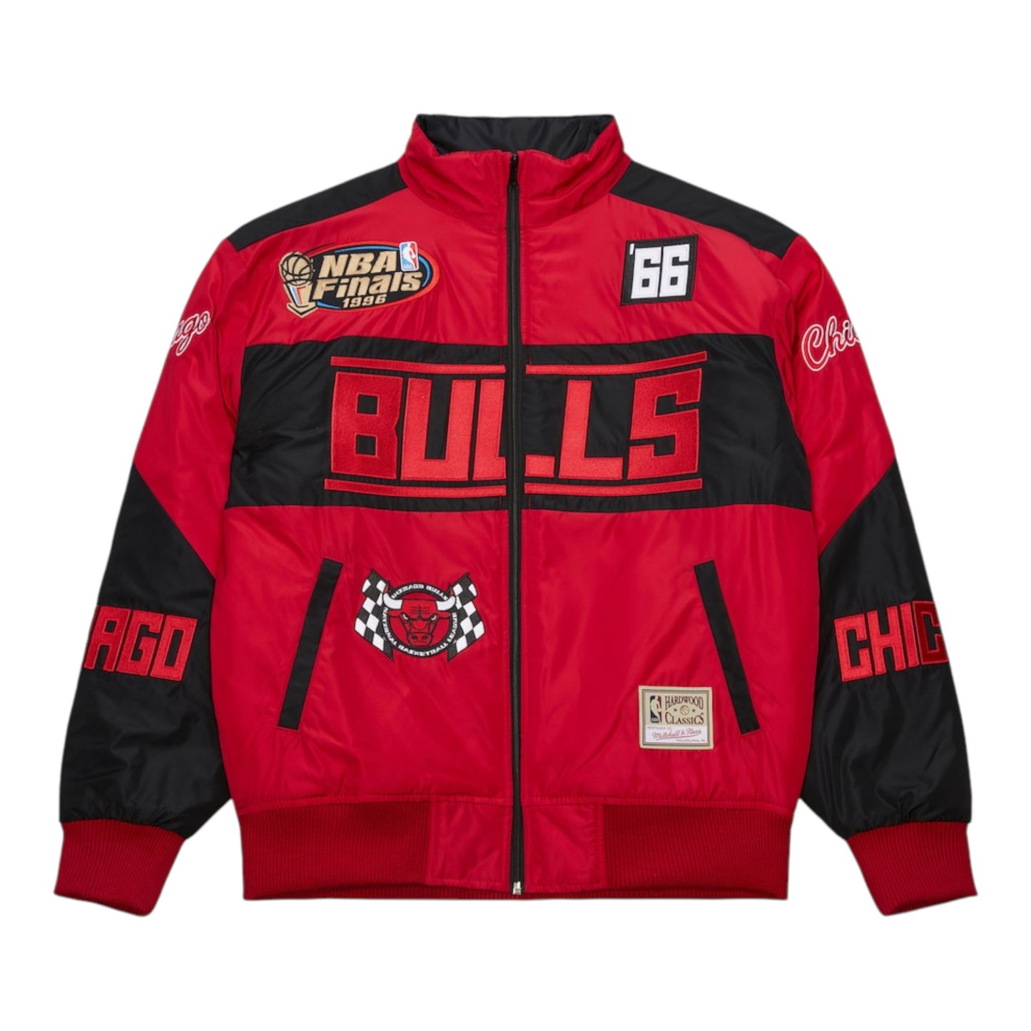 MITCHELL & NESS CHICAGO BULLS BLACK SPEEDWAY NYLON VARSITY JACKET